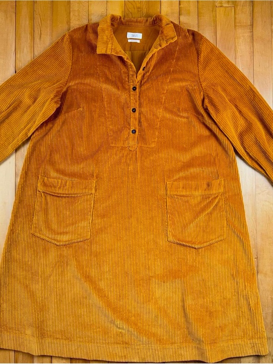 Toast Dresses & Skirts - TOAST Womens Size 16 Mustard Yellow Corduroy Tunic Dress Long Sleeve Pocket Midi